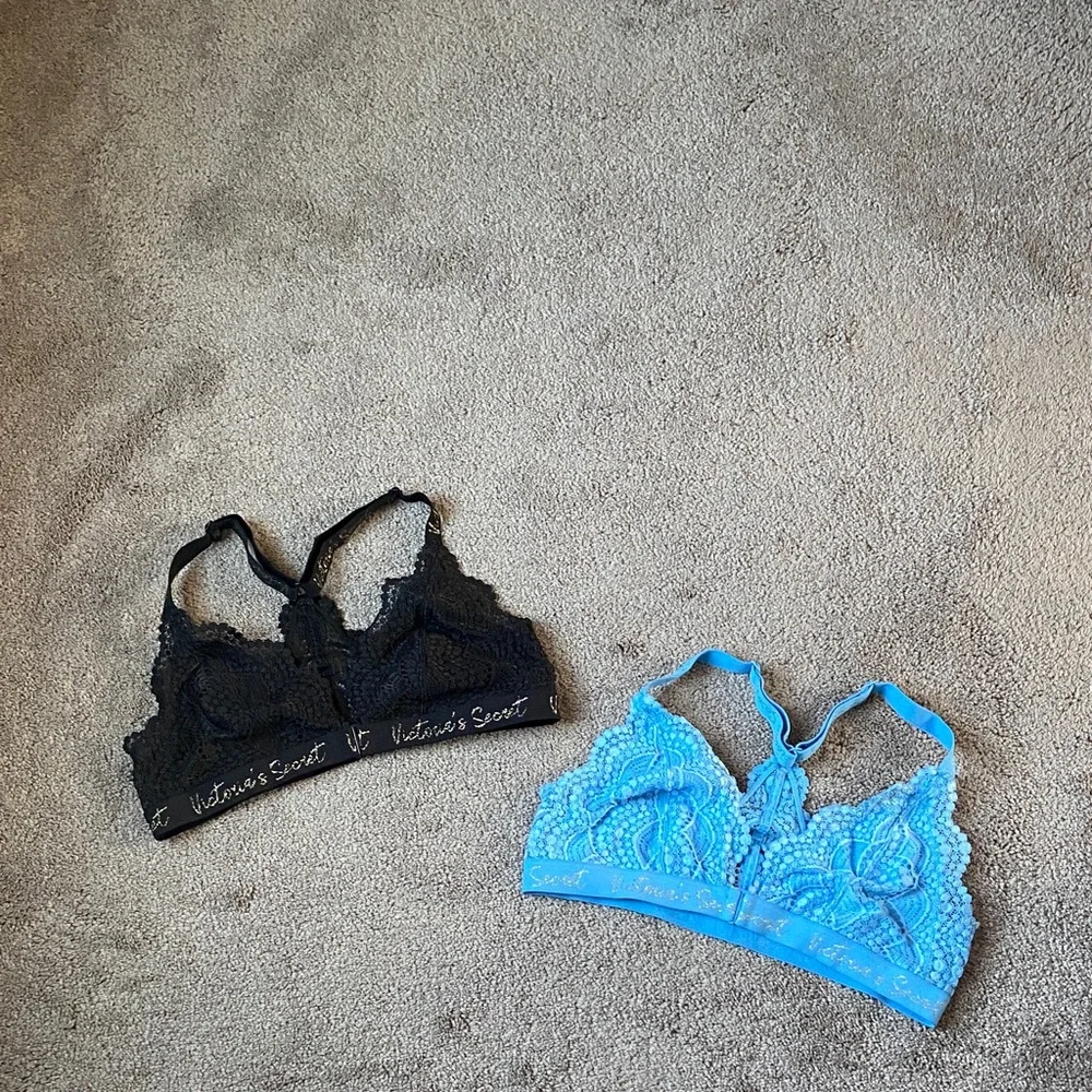 Victoria’s Secret Lace Bralette Bundle Black Blue Racerback Unlined SIZE S